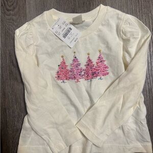 Crew cuts 18-35 month nwt Cream Long Sleeve Shirt with Pink Christmas Trees